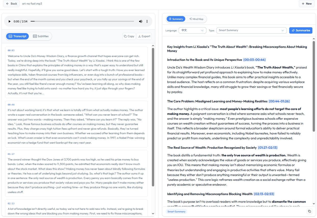 STEP 3: Review AI Transcripts, Generate Summaries & Export Files